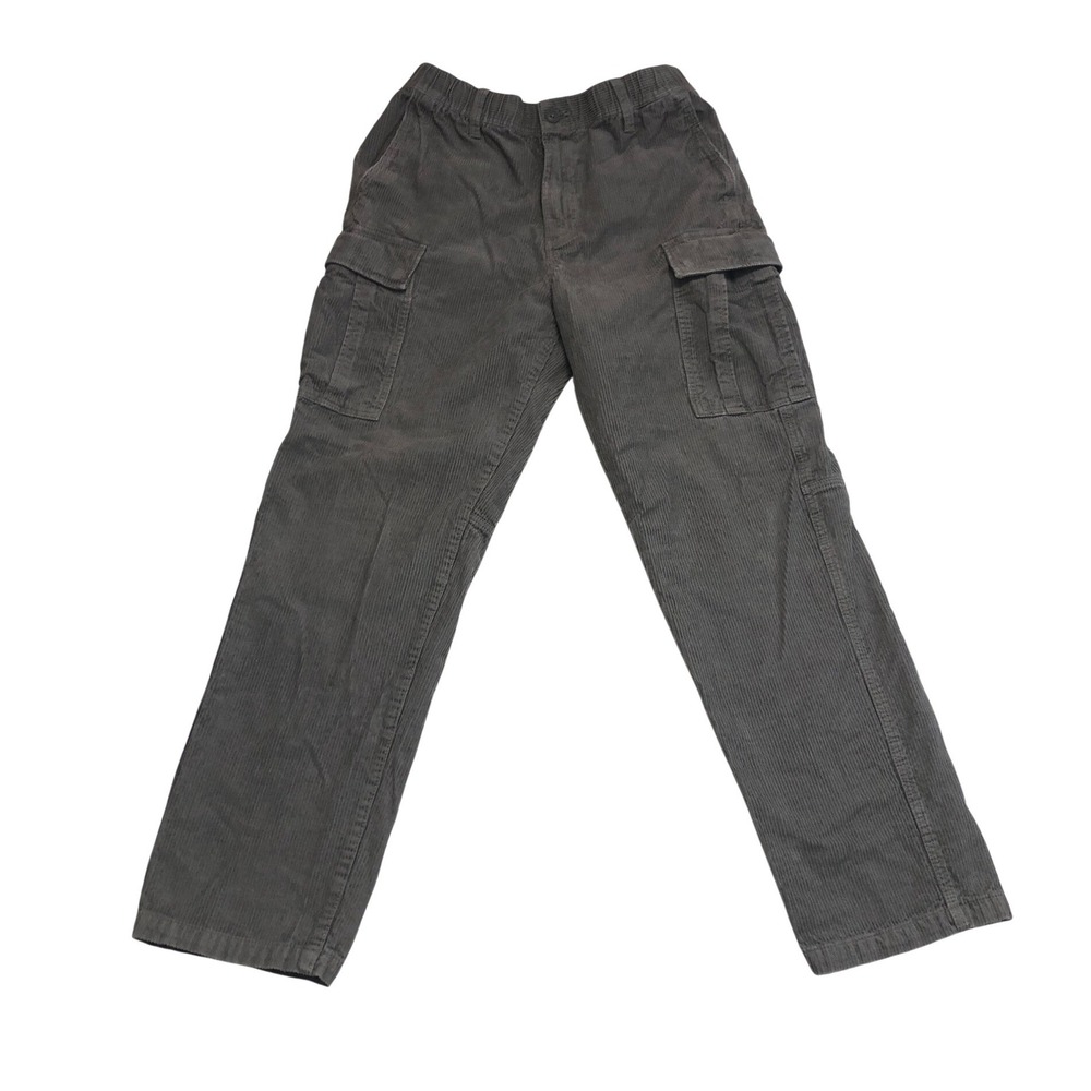 HM Mens Gray Corduroy Cargo Pants Regular Fit Elastic Waist Utility Size S 29x28